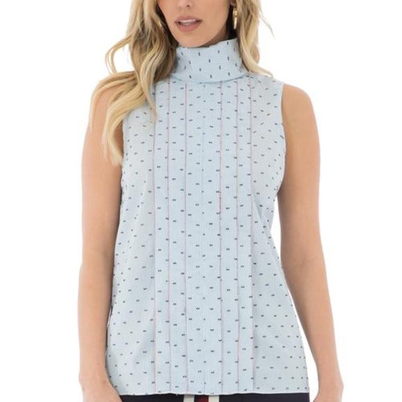 Vertigo Paris Tops - Vertigo Emma Pleated Striped Swiss Dot Blouse